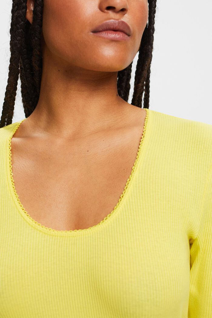 Maglia a manica lunga in jersey a coste, PASTEL YELLOW, detail image number 1