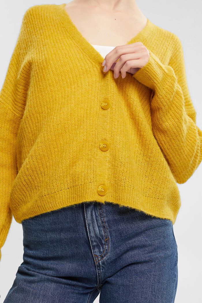 Con alpaca: Cardigan in maglia, DUSTY YELLOW, detail image number 0