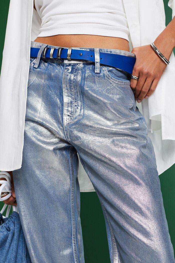 Jeans dritti retrò a vita alta, metallizzati, GREY RINSE, detail image number 3