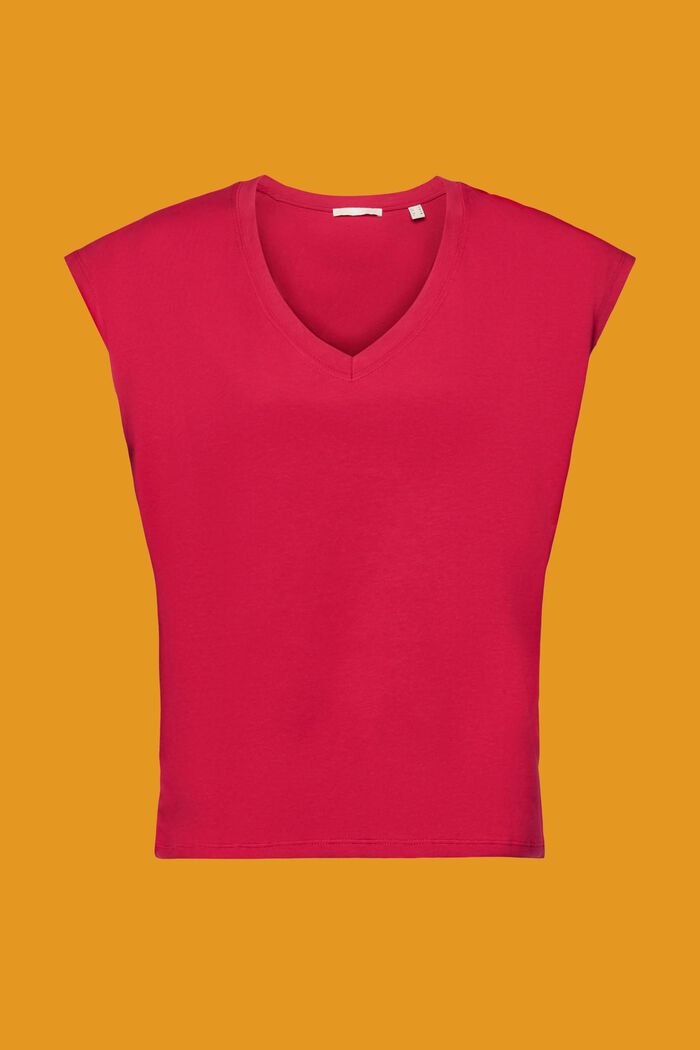 T-shirt di cotone smanicata con scollo a V, DARK PINK, detail image number 6