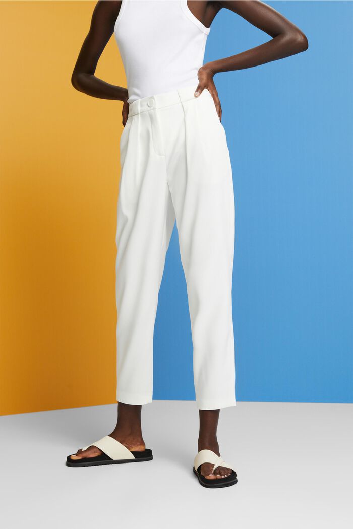 Pantaloni cropped in twill primaverile, WHITE, detail image number 0