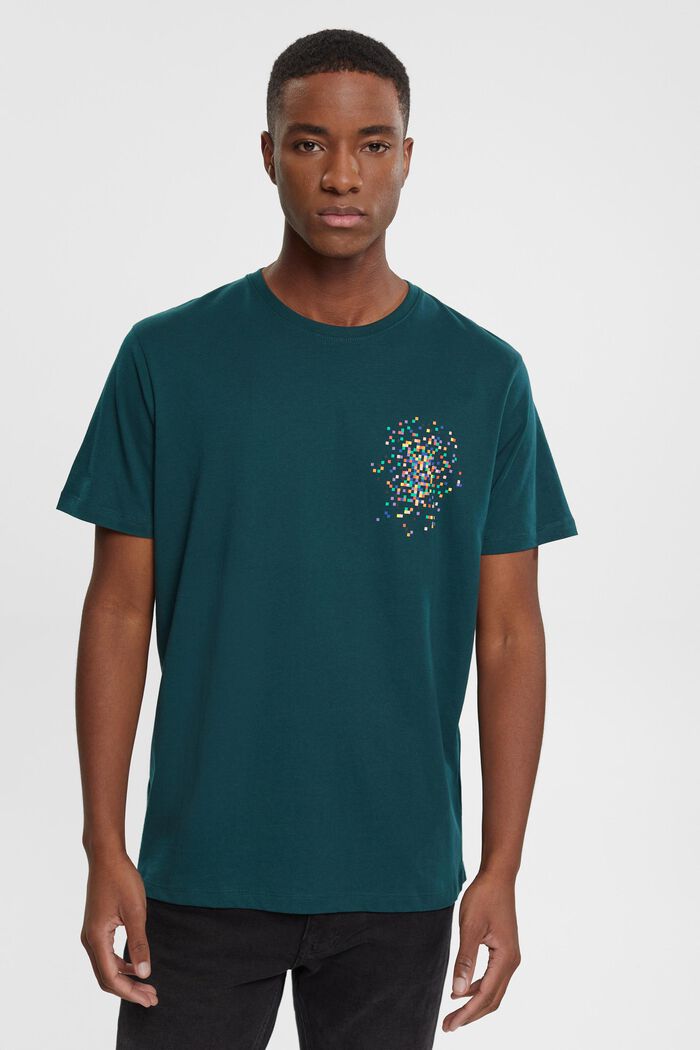 T-shirt con stampa sul petto, DARK TEAL GREEN, detail image number 0
