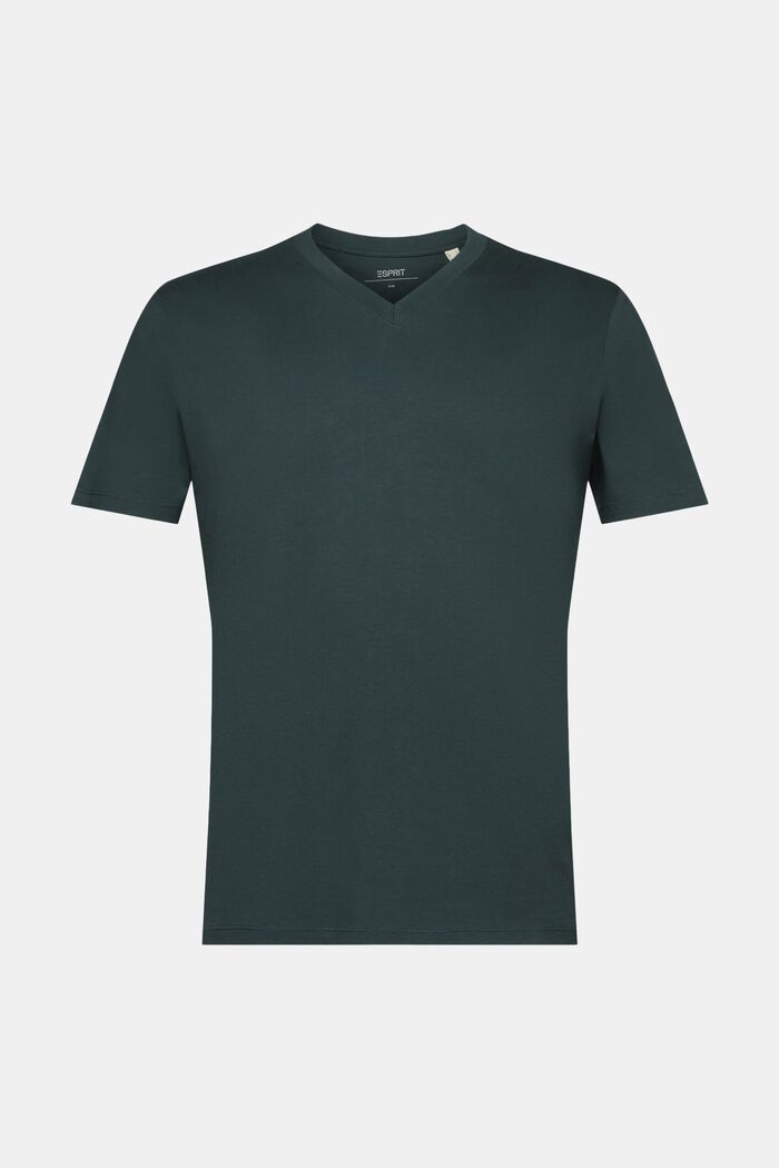 T-shirt slim fit in cotone con scollo a V, TEAL BLUE, detail image number 6