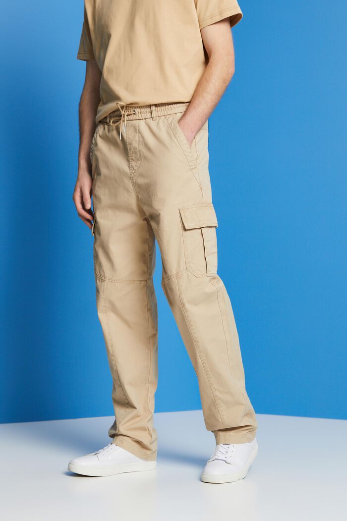 Pantaloni cargo in cotone stile jogger con gamba affusolata, SAND, detail image number 0