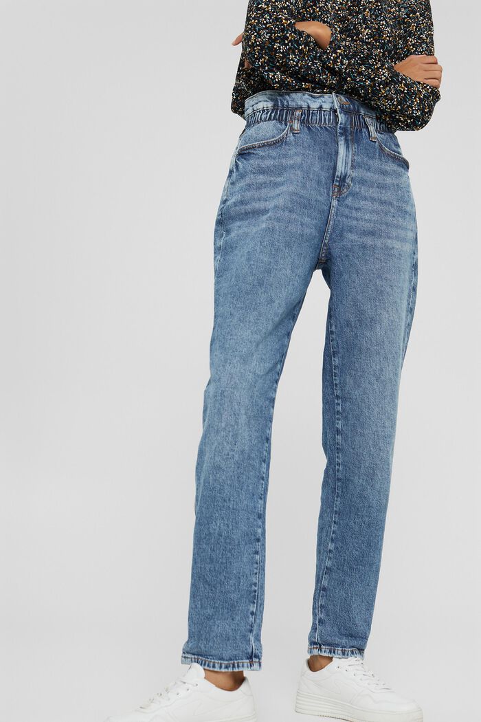 Jeans con elastico in vita in misto cotone biologico, BLUE MEDIUM WASHED, detail image number 0