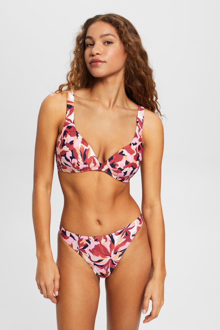 Reggiseno da bikini imbottito e con stampa floreale, DARK RED, detail image number 1