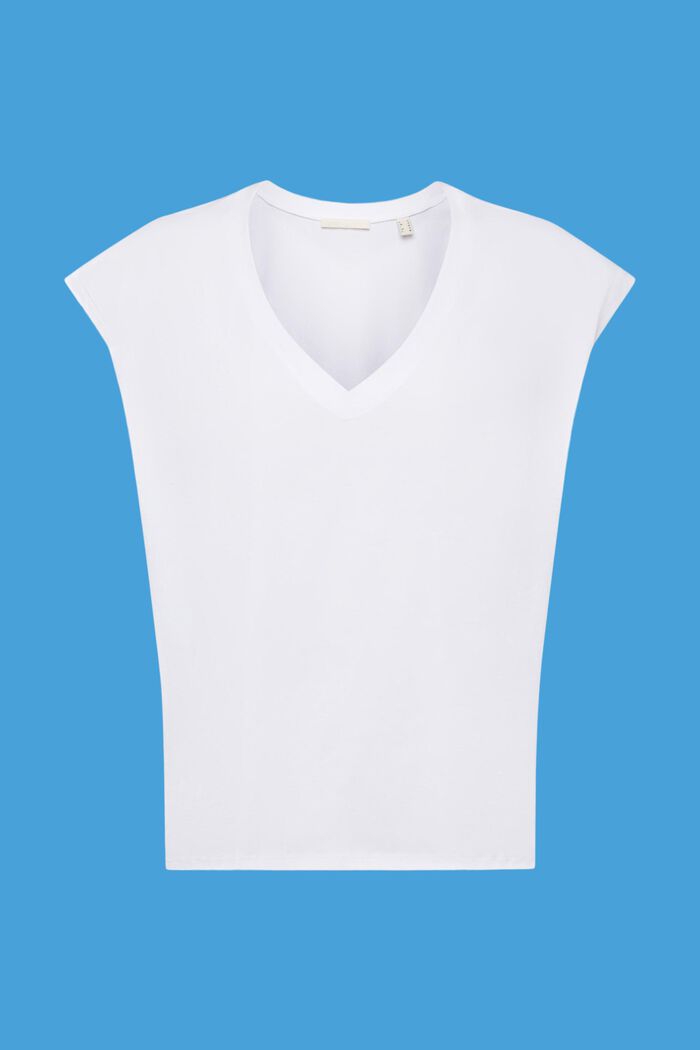 T-shirt di cotone smanicata con scollo a V, WHITE, detail image number 6