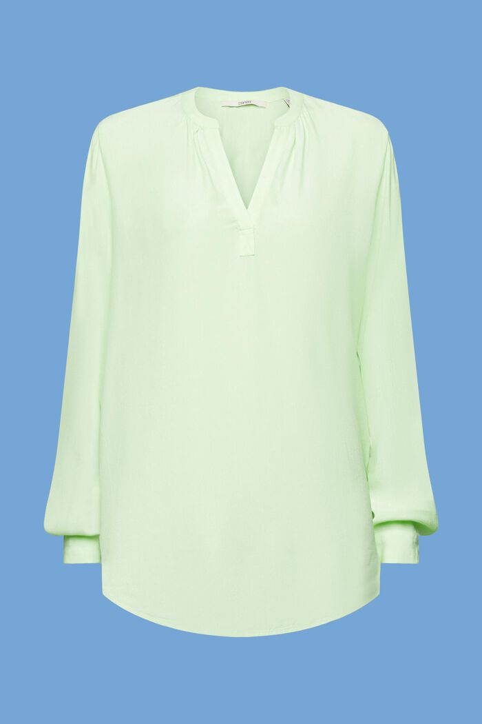Blusa in crêpe con scollo con spacco, CITRUS GREEN, detail image number 6