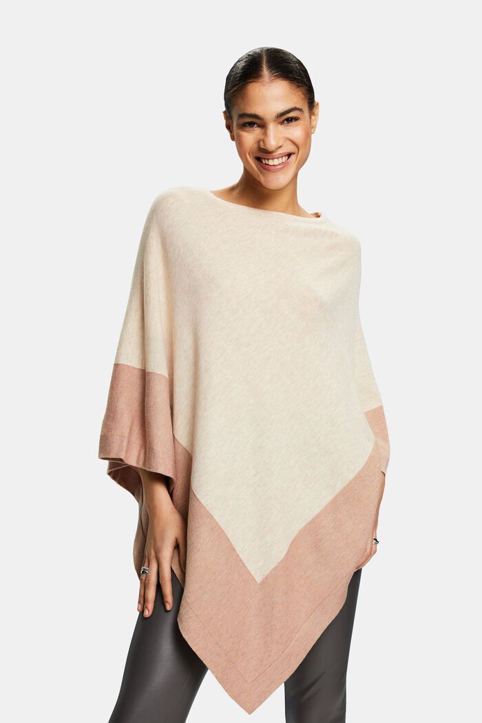 Poncho con fondo a fazzoletto, LIGHT TAUPE, detail image number 0