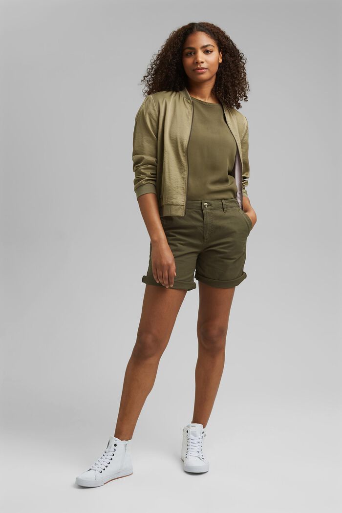 Shorts chino in cotone Pima biologico stretch, KHAKI GREEN, detail image number 1