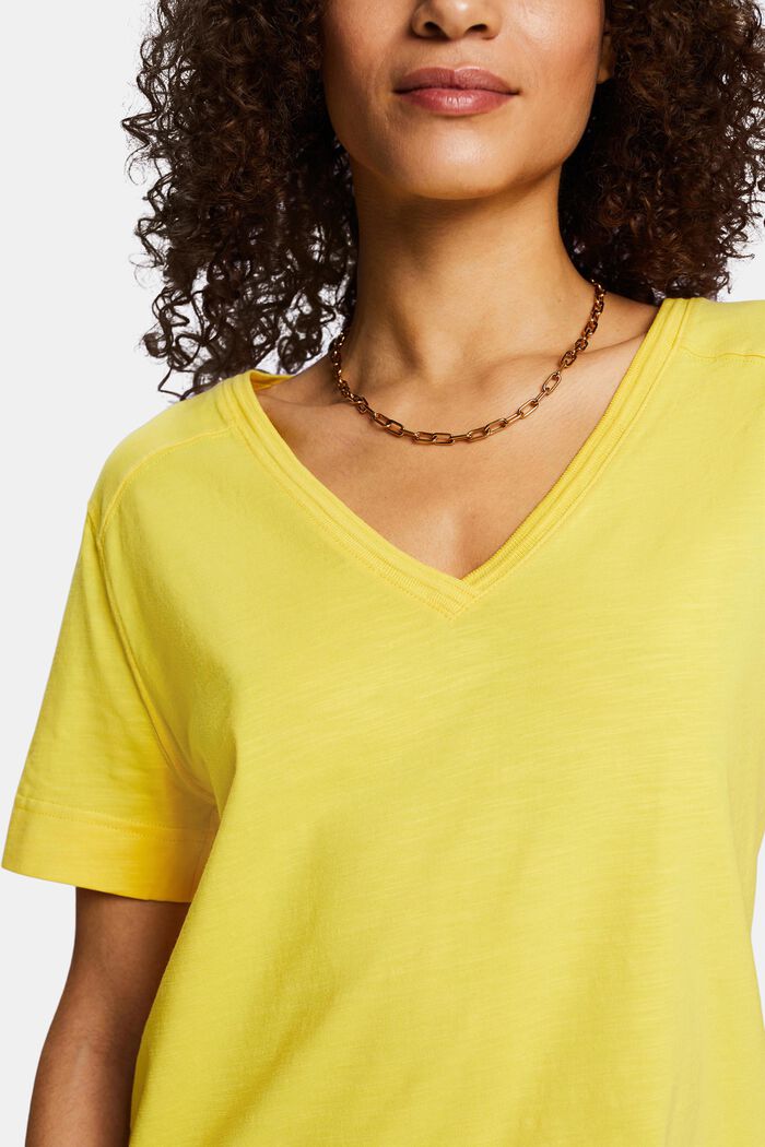 T-shirt in jersey con scollo a V, YELLOW, detail image number 2