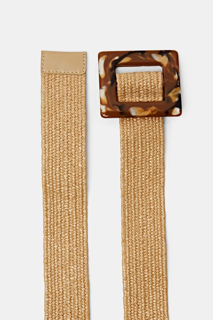 Cintura stretch intrecciata con fibbia in resina, CAMEL, detail image number 1