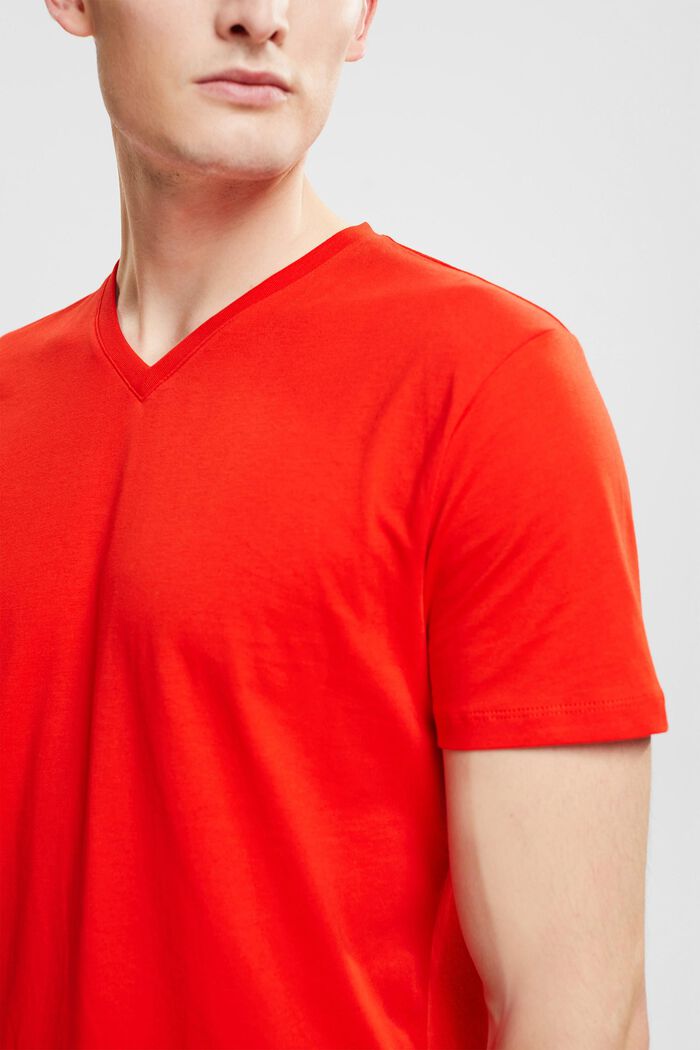 T-shirt con scollo a V in cotone sostenibile, RED, detail image number 0