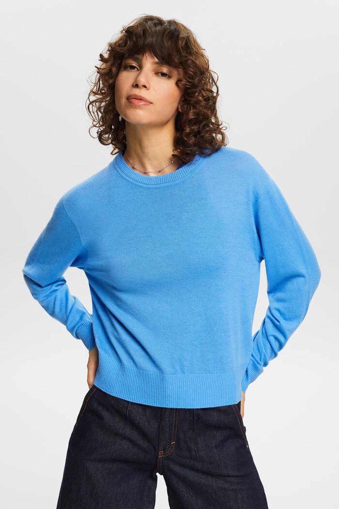 Pullover a girocollo in cashmere, BLUE, detail image number 0