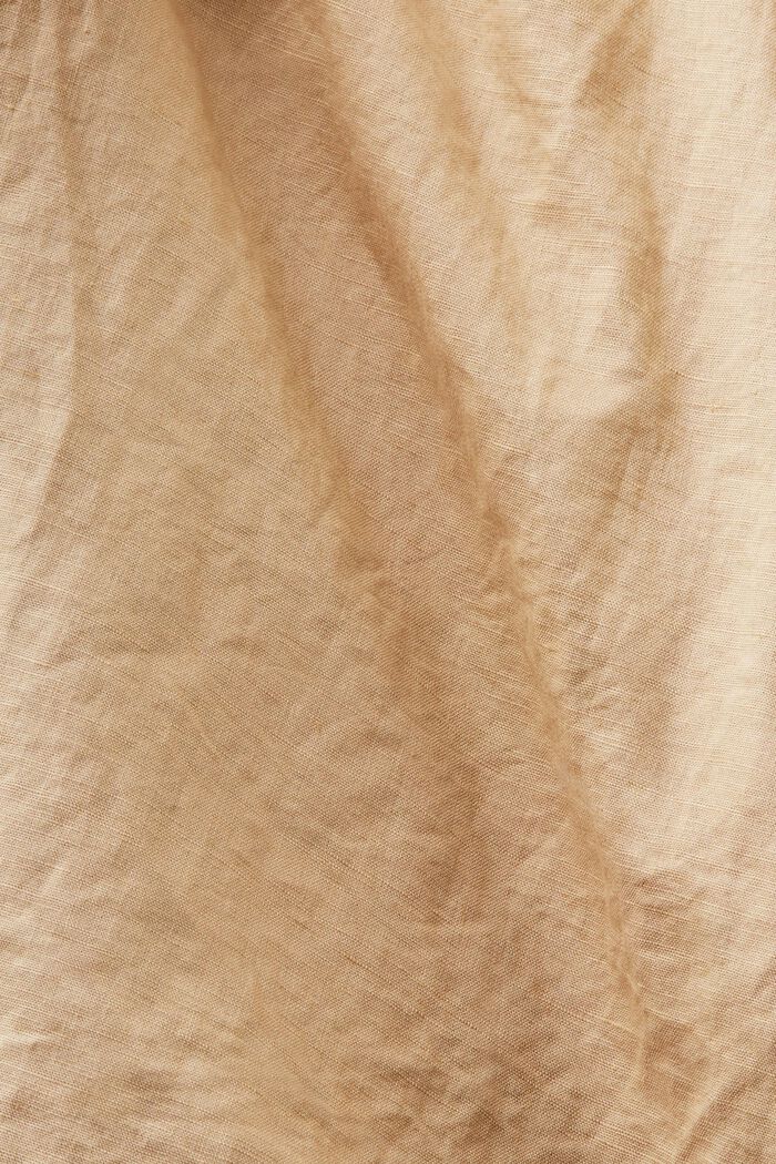 Abito camicia con cintura in misto lino e cotone, BEIGE, detail image number 4