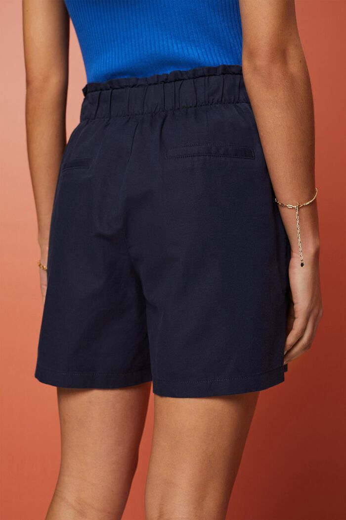 Pantaloncini con cintura da annodare, misto cotone e lino, NAVY, detail image number 4