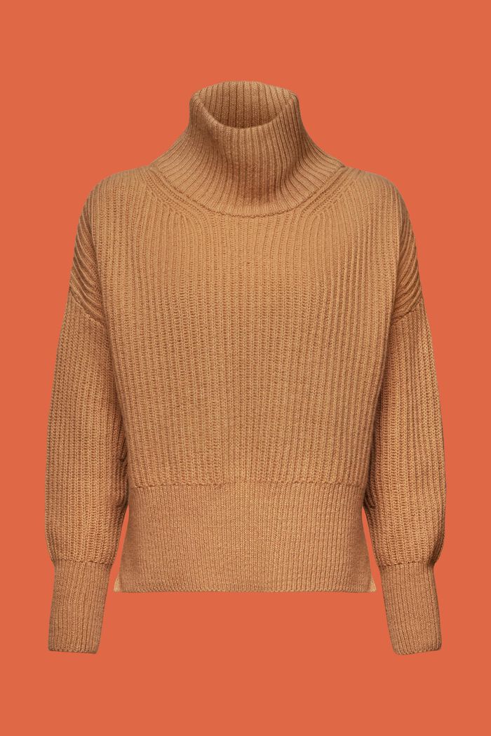 Pullover dolcevita in maglia a coste, CARAMEL, detail image number 6
