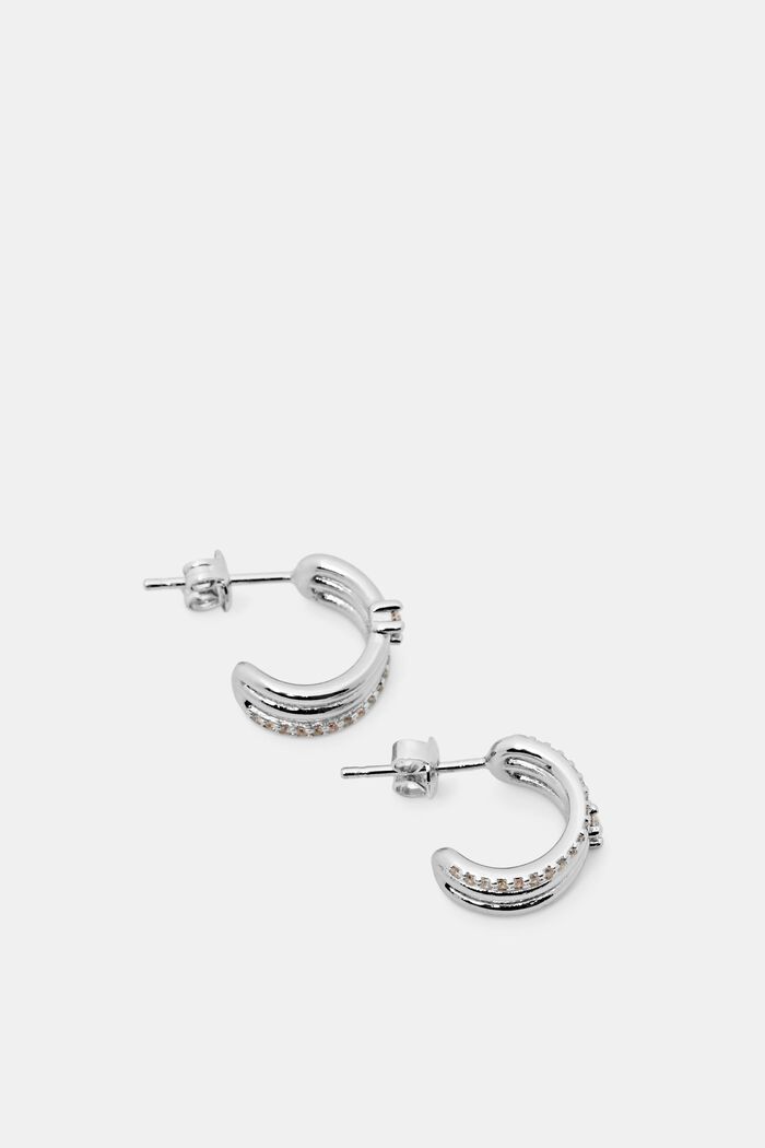 Mini orecchini creoli con zirconi, SILVER, detail image number 0