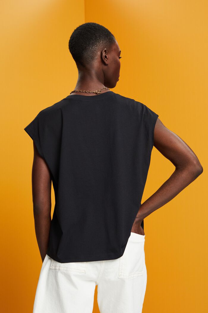 T-shirt di cotone smanicata con scollo a V, BLACK, detail image number 3