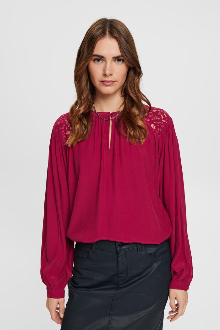 Blusa con dettagli in pizzo, CHERRY RED, detail image number 0