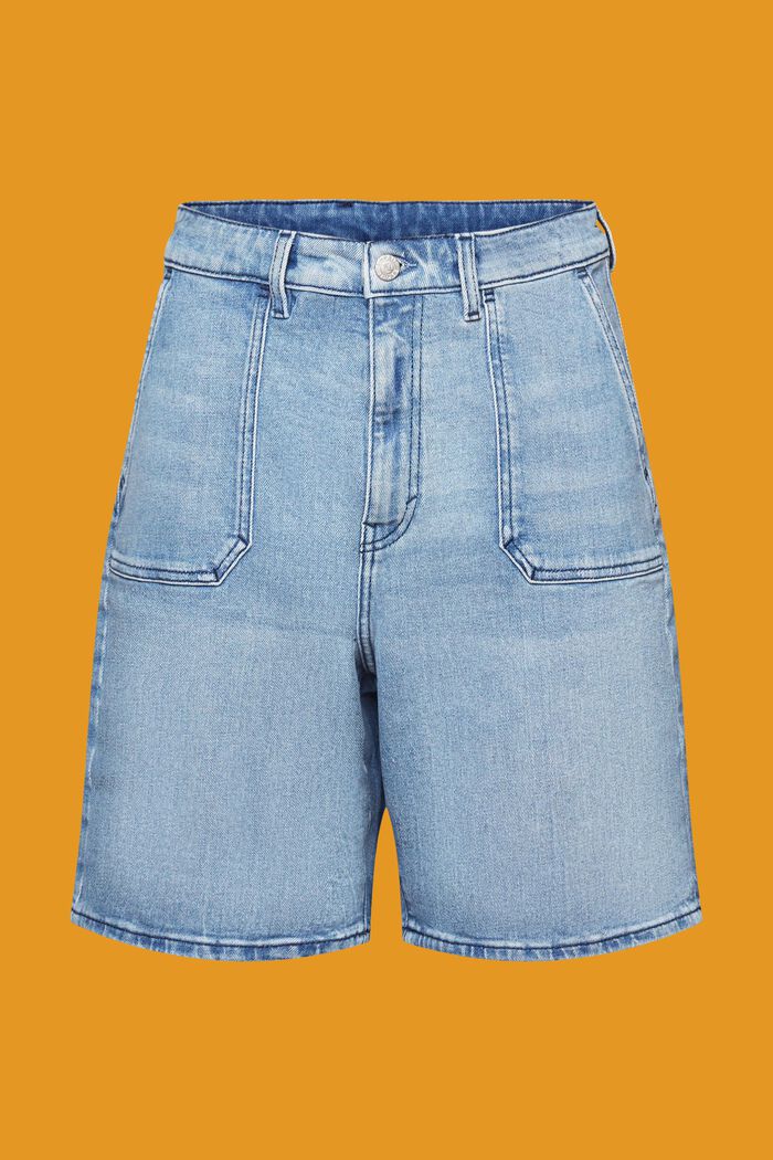 Shorts di jeans a vita alta, BLUE LIGHT WASHED, detail image number 7