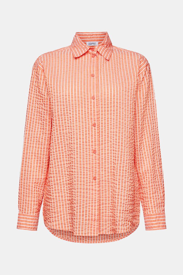 Camicia blusata a righe dall’effetto stropicciato, BRIGHT ORANGE, detail image number 7