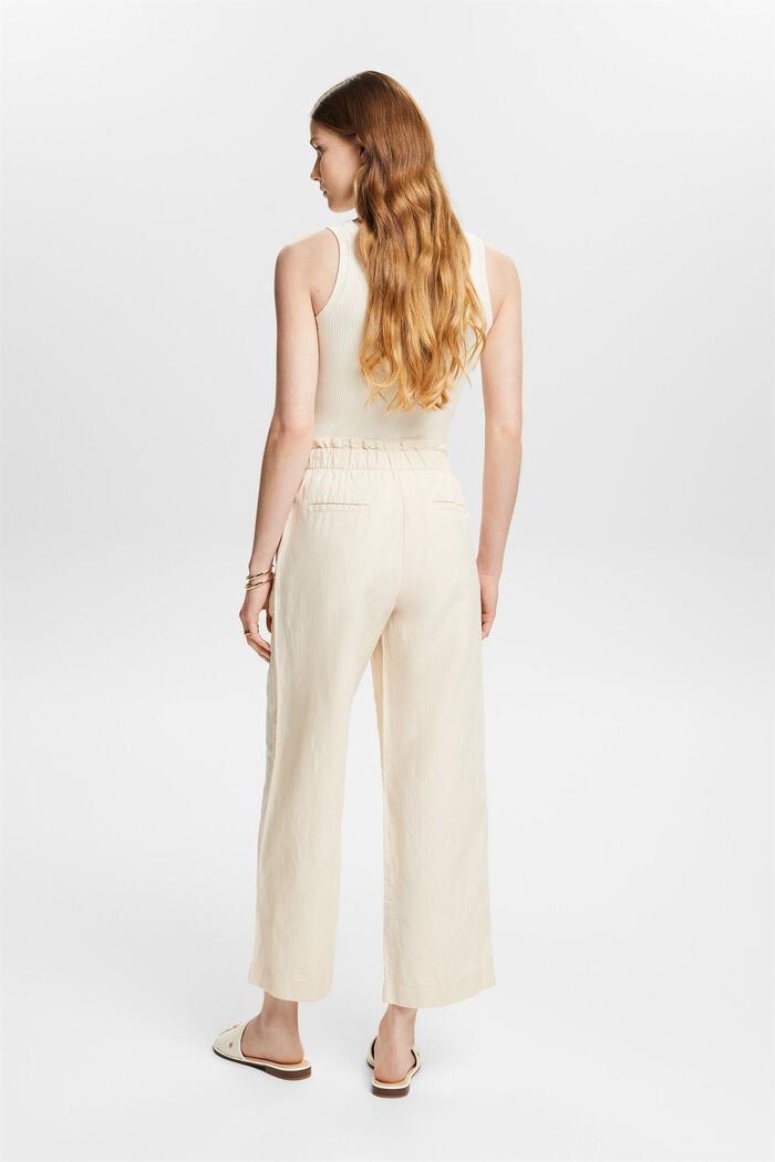 Pantaloni culotte cropped in lino e cotone, CREAM BEIGE, detail image number 2