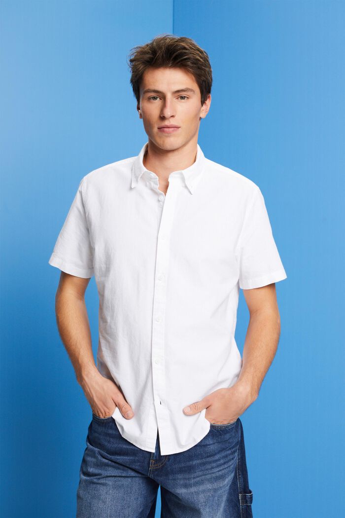 Camicia in cotone con colletto button down, WHITE, detail image number 0