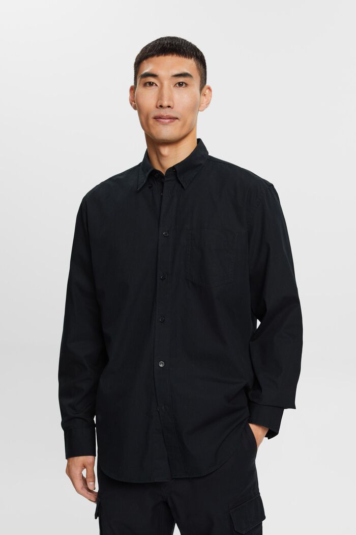 Camicia button-down in popeline, 100% cotone, BLACK, detail image number 0