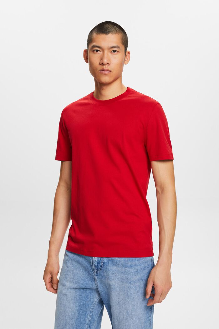 T-shirt girocollo in jersey di cotone Pima, DARK RED, detail image number 0