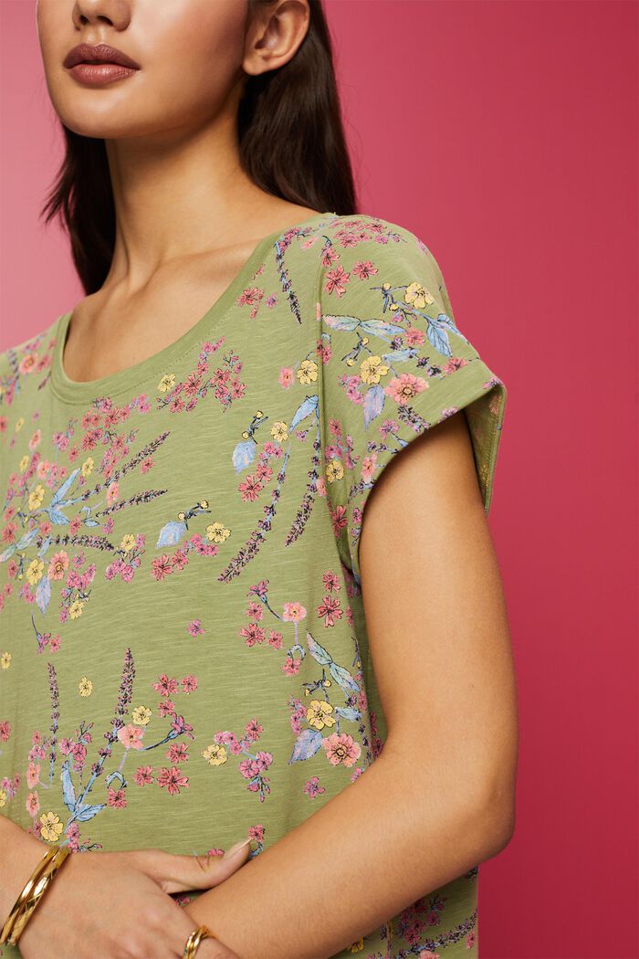 T-shirt in cotone con stampa floreale, PISTACHIO GREEN, detail image number 2