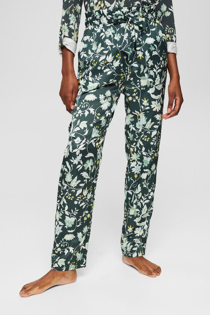 Con seta: pantaloni da pigiama con vita in stile paperbag, DARK TEAL GREEN, overview