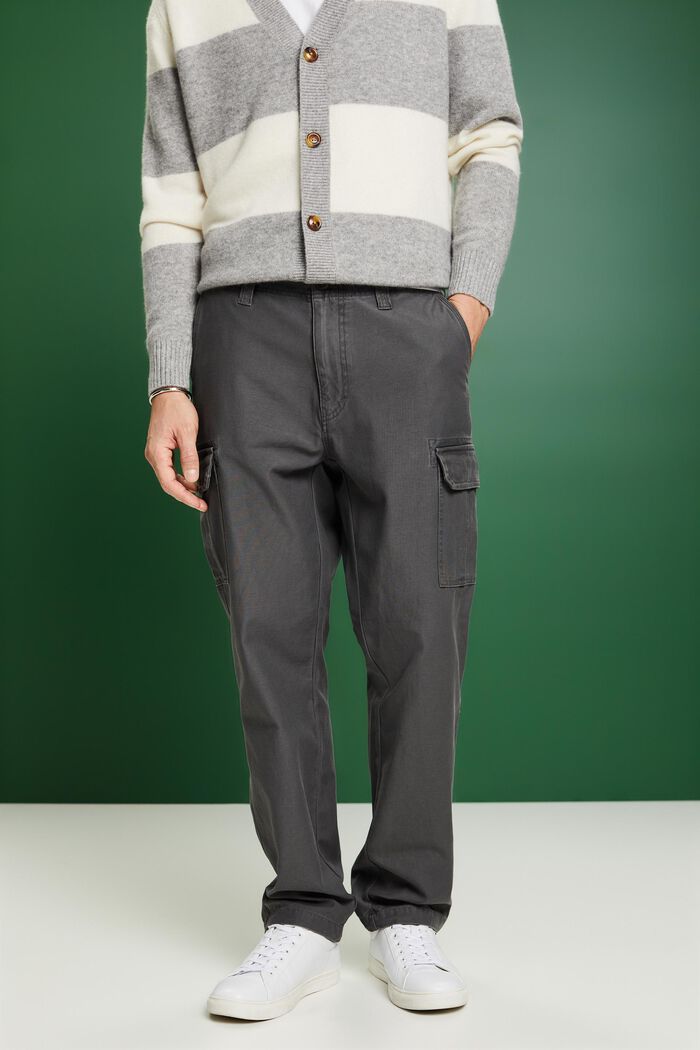 Pantaloni cargo in cotone, DARK GREY, detail image number 0