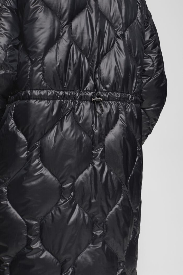 Cappotto trapuntato con colletto in maglia a coste, BLACK, detail image number 4