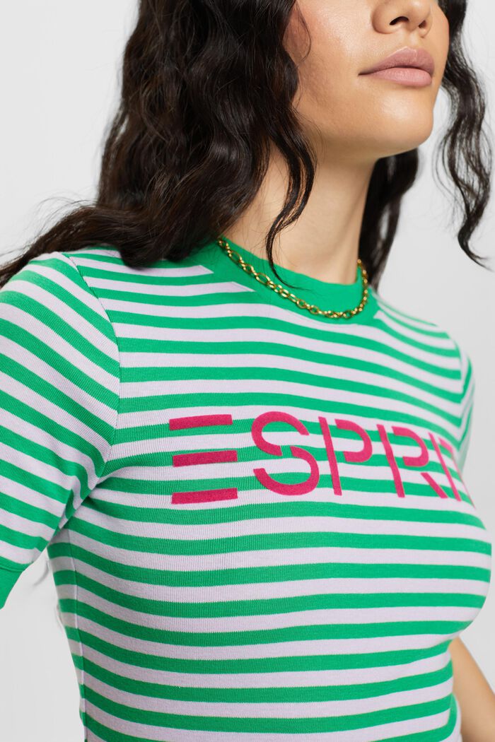 T-shirt in cotone a righe con stampa del logo, GREEN, detail image number 1