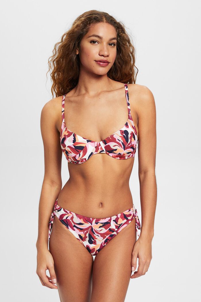 Top da bikini con stampa floreale, DARK RED, detail image number 1