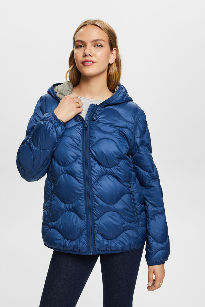 Riciclato: giacca trapuntata trasformabile con cappuccio, GREY BLUE, detail image number 0