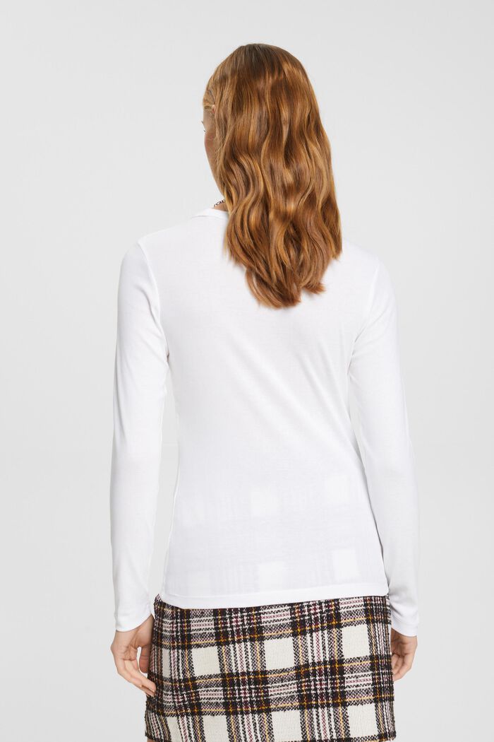 Top in cotone a maniche lunghe, WHITE, detail image number 3