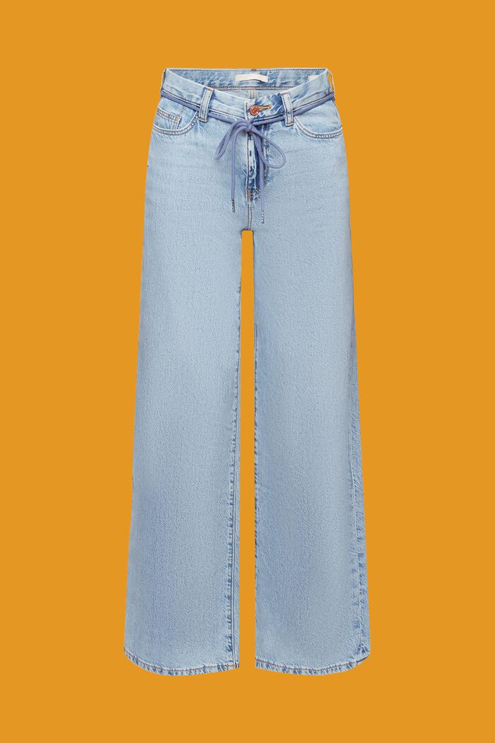Jeans a gamba larga e vita alta con cintura stile laccio di scarpe, BLUE LIGHT WASHED, detail image number 7