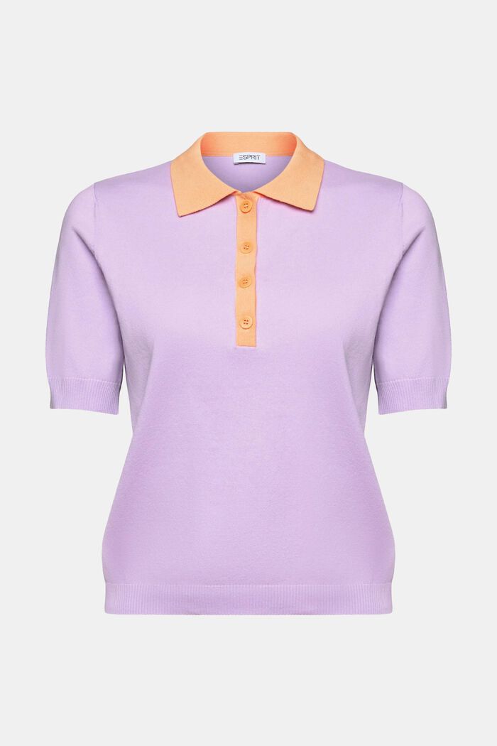 Pullover stile polo in misto cotone, LAVENDER, detail image number 6