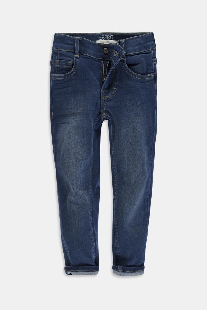 Jeans stretch con differenti fit e cintura regolabile, BLUE DARK WASHED, detail image number 0