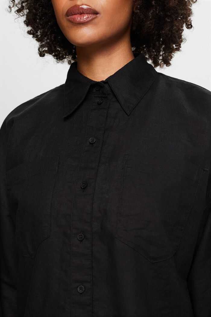 Camicia blusata in lino e cotone, BLACK, detail image number 3
