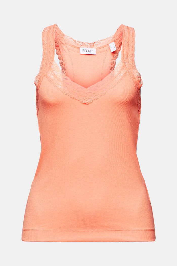 Top con pizzo in jersey di maglia a coste, PASTEL ORANGE, detail image number 5