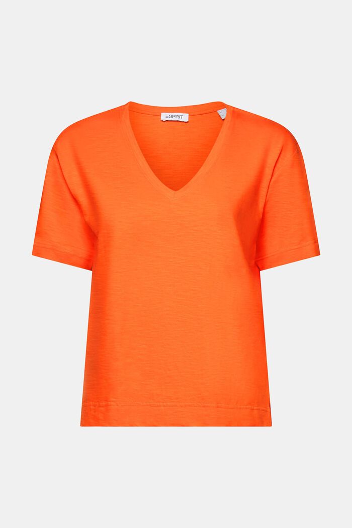 T-shirt fiammata con scollo a V, BRIGHT ORANGE, detail image number 7