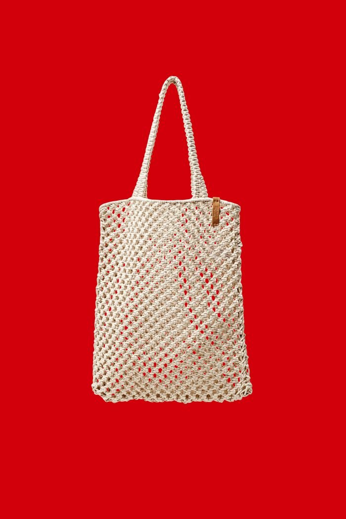 Tote in cotone all'uncinetto, OFF WHITE, detail image number 0