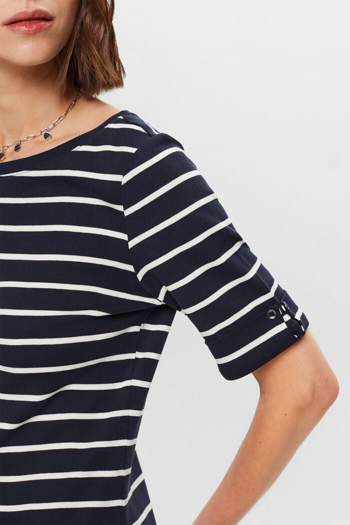Maglia girocollo a righe in cotone, NAVY, detail image number 3