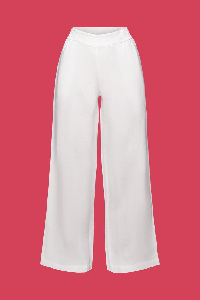 Pantaloni pull on in lino a gamba larga, WHITE, detail image number 6