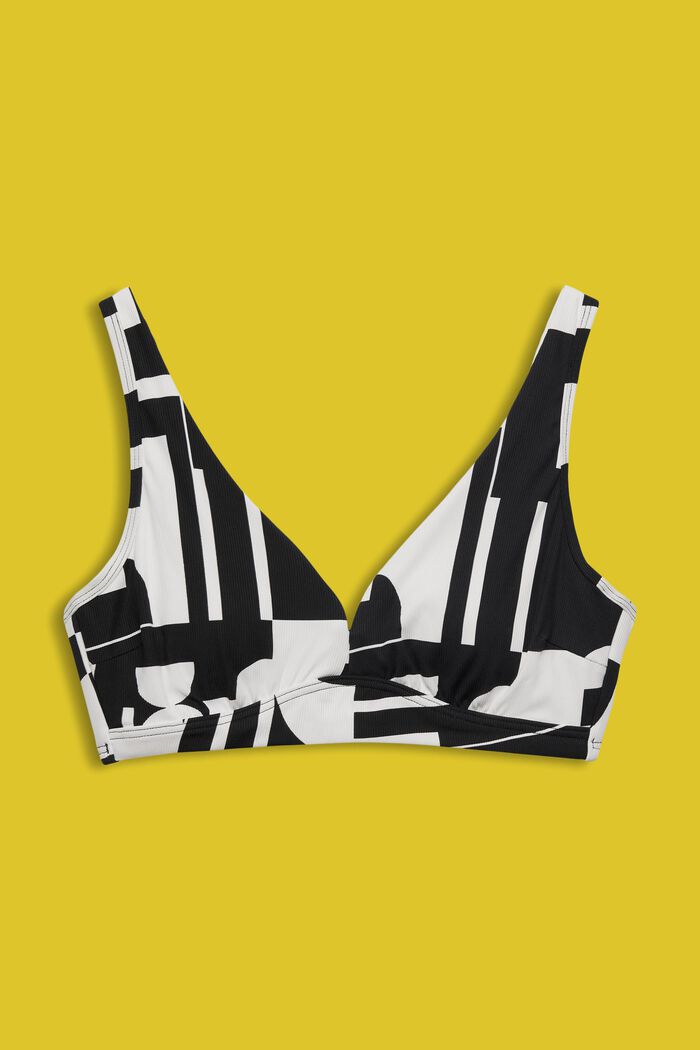 Top bikini imbottito per coppe grandi stampa retro, BLACK, detail image number 1