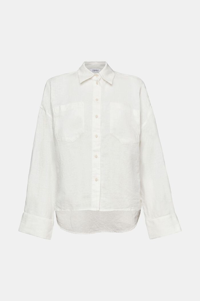 Camicia blusata in lino e cotone, OFF WHITE, detail image number 6