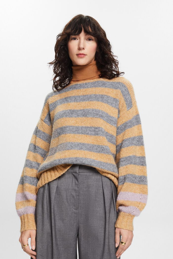 Pullover a righe in misto lana e mohair, DUSTY NUDE, detail image number 1